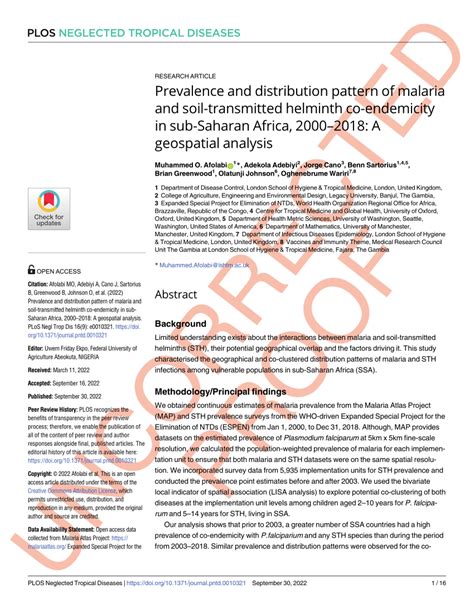 PDF Prevalence And Distribution Pattern Of Malaria And Soil