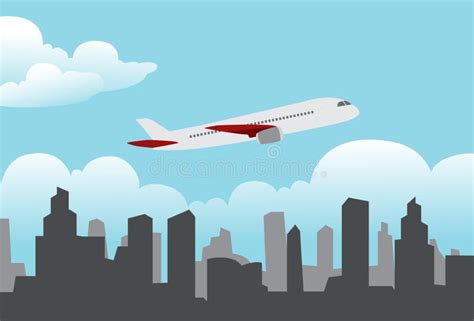 Airplane Flying Over The City Stock Illustration Illustration Of