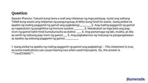 SOLVED Gawain 1Panuto Tukuyin Kung Tama O Mali Ang Nilalaman Ng Mga