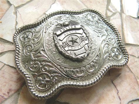 Police Belt Buckle, Police Officer Law Enforcement Western Badge Buckle ...