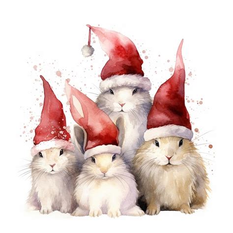 Premium Photo Five Rabbits In Santa Hats With The Words Christmas