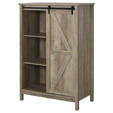 Gracie Oaks Rustic Storage Cabinet Home 3 Tier Organizer With Barn Door