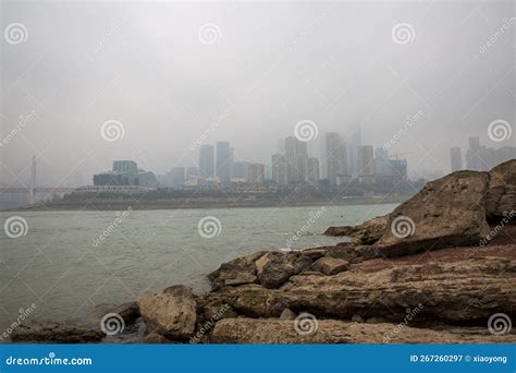 Chongqing Cityscape in Fog by the Yangtze River, China Editorial ...