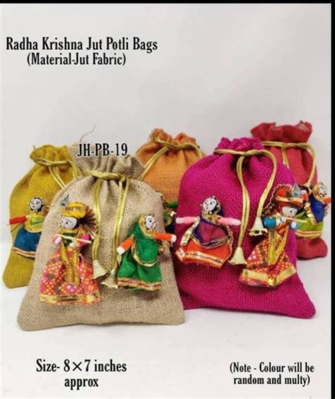 Radha Krishna Jute Potli Bag Style Rope Handle Color Multicolor