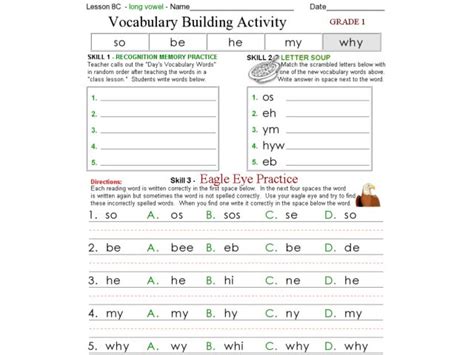 Vocabulary Building Grade 1 Worksheet For Kindergarten 1st Grade