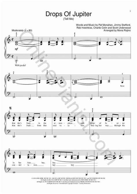 Drops of Jupiter Piano Sheet Music | OnlinePianist