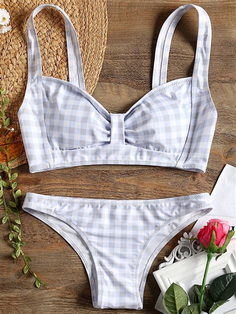 ZAFUL Checked Bowknot Bikini Swimsuit 2018 Women Plaid Bikinis Push Up