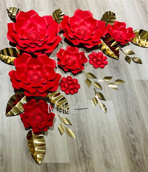 Red Gold Flowers Wedding Backdrop Paper Flowers Graduation Etsy Artofit