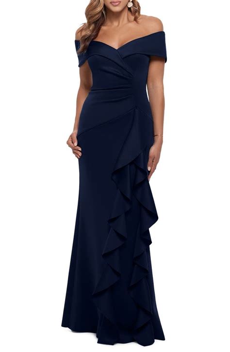 Xscape Evenings Ava Off The Shoulder Side Ruffle Evening Gown