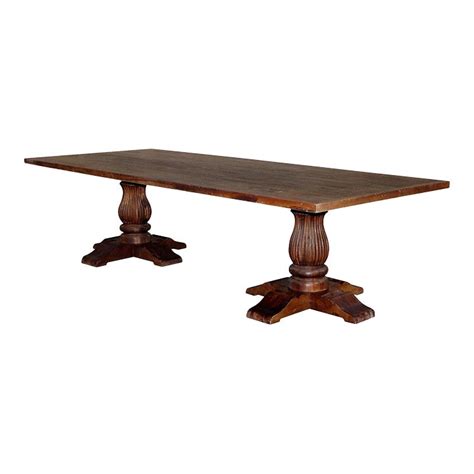 Contemporary Ranch Style Carved Solid Wood Double Pedestal Dining Table