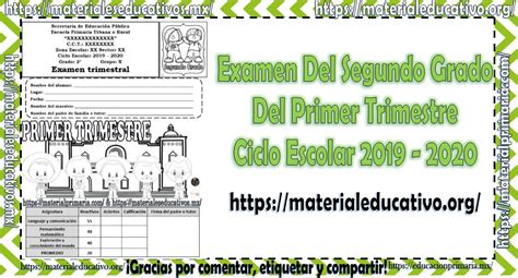 Examen Del Segundo Grado Del Primer Trimestre Del Ciclo Escolar 2019 2020 Material Educativo