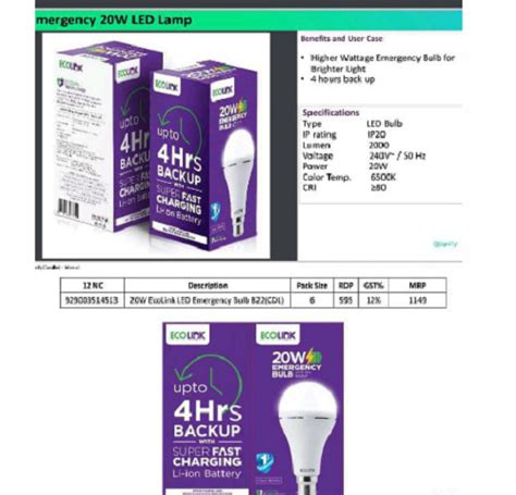 White Cool Day Bright Light Eco Link Led Emergency Bulb Used For Home