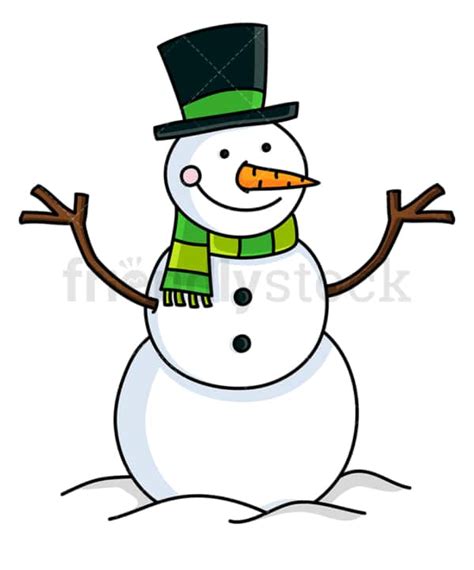 Snowman Wearing Hat And Green Scarf Cartoon Vector Clipart Friendlystock