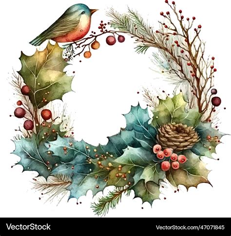 Watercolor Christmas Wreath For Banner Royalty Free Vector