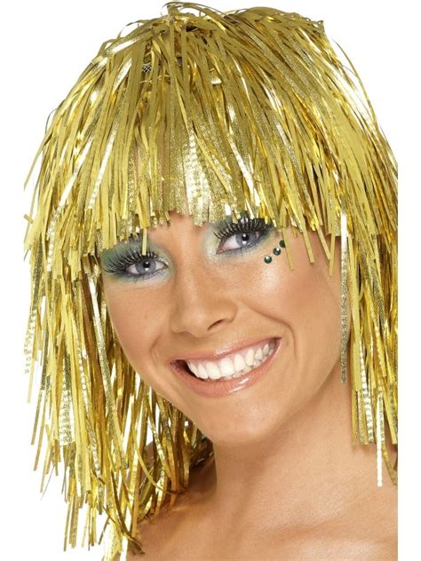 Gouden Metallic Cyber Tinsel Pruik Snel Thuis Bezorgd