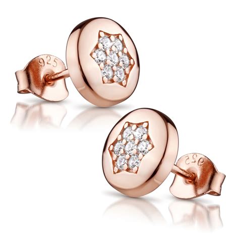 Damen Ohrringe Stecker Stern Ohrstecker Rund Silber Rosegold Mit