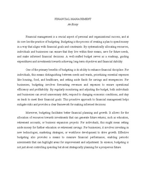 Financial Management Essay Financial Management An Essay Financial