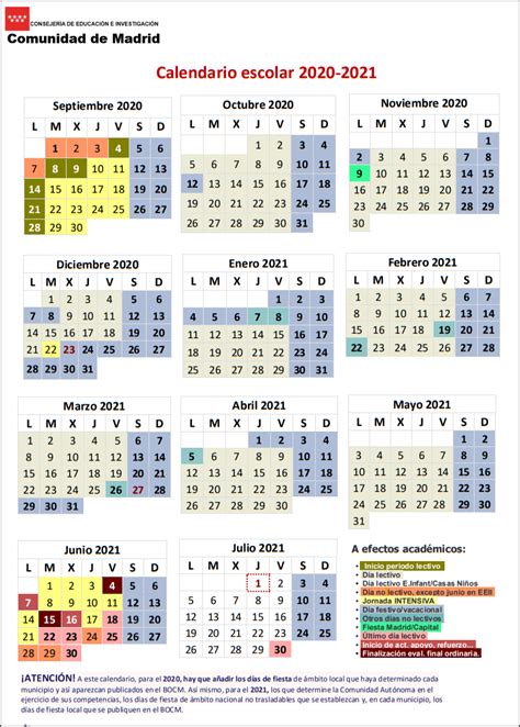 Calendario Escolar De La Comunidad De Madrid Para El Curso