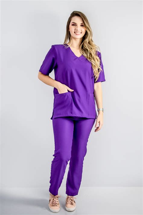 Conjunto Scrub Pijama Cir Rgico Oxfordine Unissex Roxo Ametista