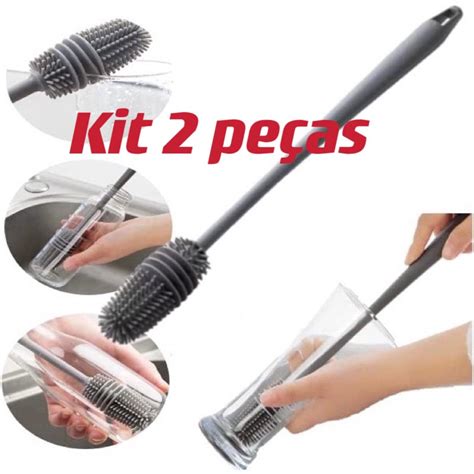 kit 2 peças Escova De Lavar Garrafa Mamadeira Copo Taça Silicone