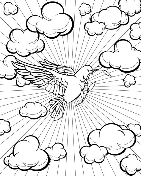 Dove in the sky coloring page. Bible story. 17126365 Vector Art at Vecteezy