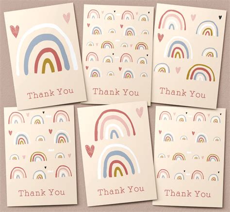 Rainbows And Hearts Thank You Card Pack Printed In The Uk Putty Print