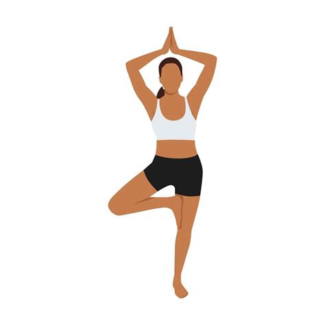 Woman Doing Tree Pose Vrksasana Exercise Flat Vector Illustration