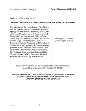 Fillable Online Docs Cpuc Ca Investigation On The Commissions Own