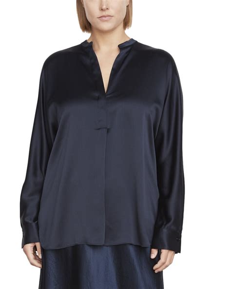 Buy Vince Plus Band Collar Silk Blouse Nocolor At Off Editorialist