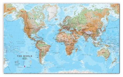 Large World Wall Map Physical Canvas