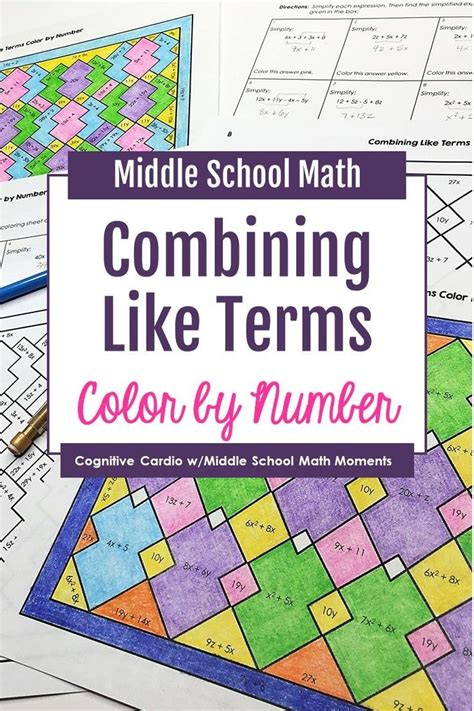 Combining Like Terms Color By Number Math Worksheets 6th Grade Coloring Pages Combining Like