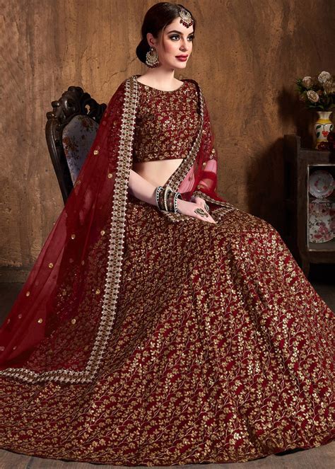 Maroon Zari Embroidered Bridal Lehenga Choli Latest 2017LG06