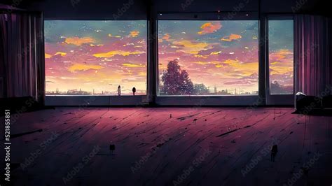 Anime Manga Empty Room At Dusk K Moody Lofi Abstract Background