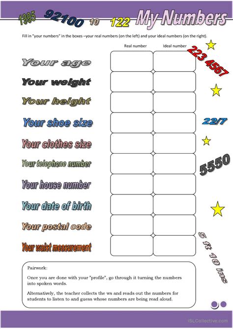 My Numbers Warmer Filler Cooler English Esl Worksheets Pdf Doc