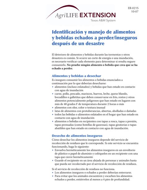 Identificación y manejo de alimentos y bebidas echados a perder