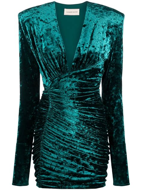 Alexandre Vauthier Ruched Crushed Velvet Minidress Green Farfetch