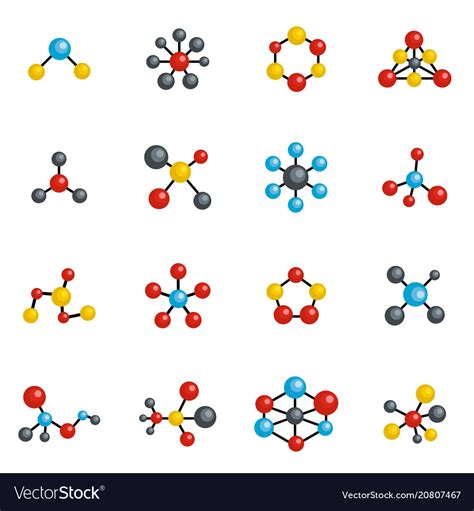 Molecular structure chemical icons set Royalty Free Vector