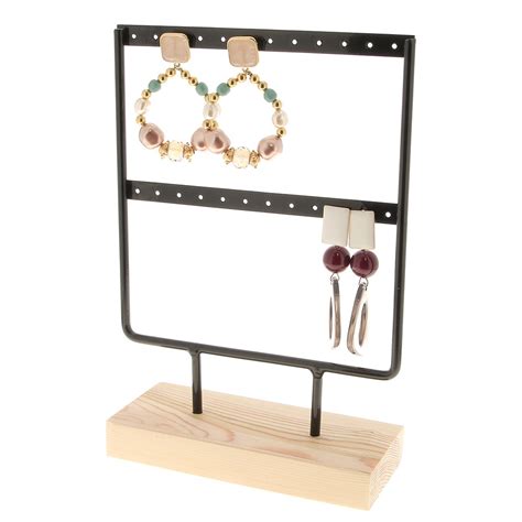 Porte bijoux présentoir à bijoux 21 5x15 cm en métal et bois Noir