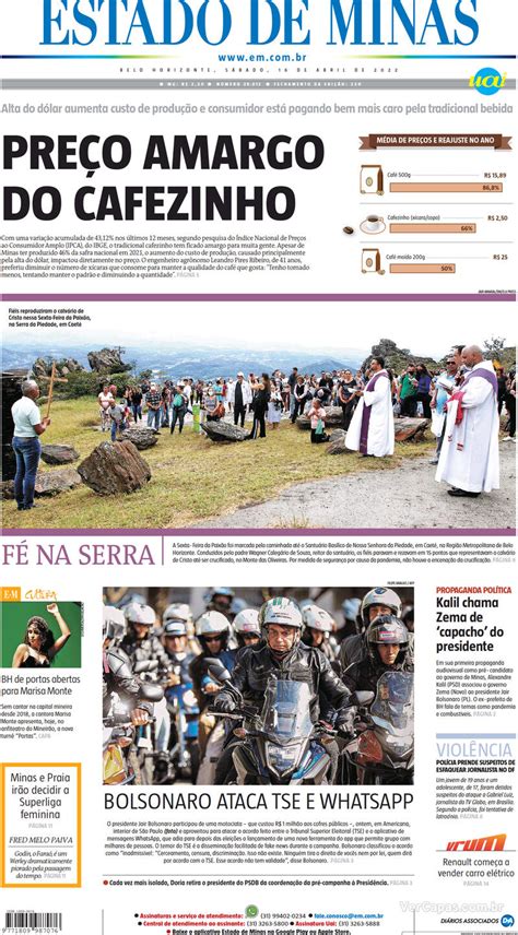 Capa Estado de Minas Edição Sábado 16 de Abril de 2022