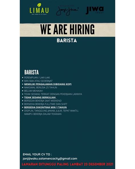 Lowongan Kerja Barista Outlet Janji Jiwa Solo Menco Ums Info Loker Solo