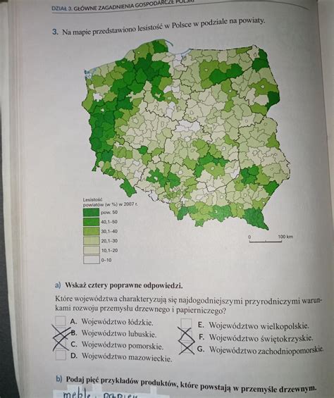 Zadanie 3 Na Mapie Przedstawiono Zalesienie W Polsce W Podziale Na