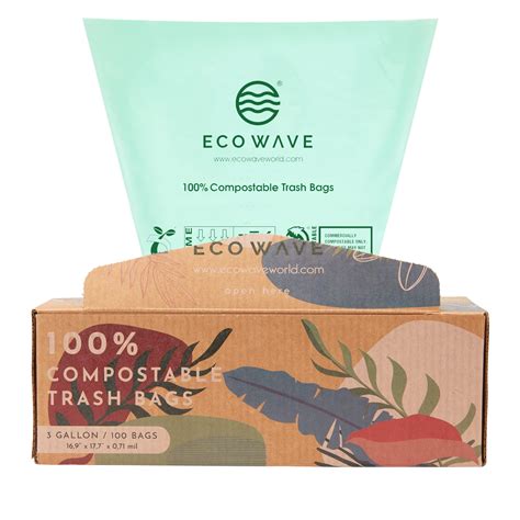 ECO WAVE 100 Compostable Trash Bags 3 Gallons 100 Bags ASTM D6400