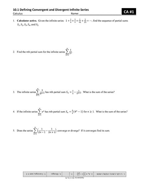 Calculus Practice Defining Convergent And Divergent Infinite