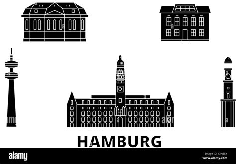 Germany Hamburg Flat Travel Skyline Set Germany Hamburg Black City