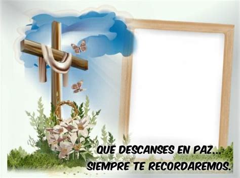 An Image Of A Cross And Flowers With The Words Que Descanses En Paz