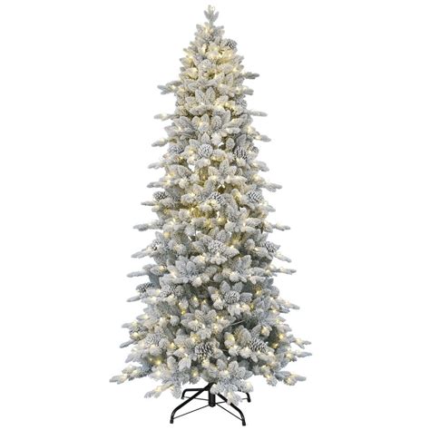 Árbol de Navidad Slim Aspen Nevado Y Piñas con 500 Luces Led 2 29 M