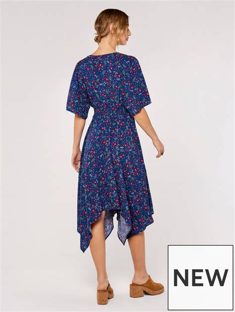 Apricot Hedgerow Floral Hanky Hem Dress Uk