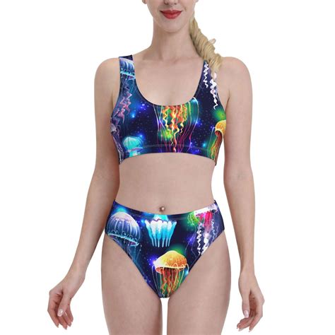 Adobk Transparent Jellyfishes Print Women High Waisted Bikini Set