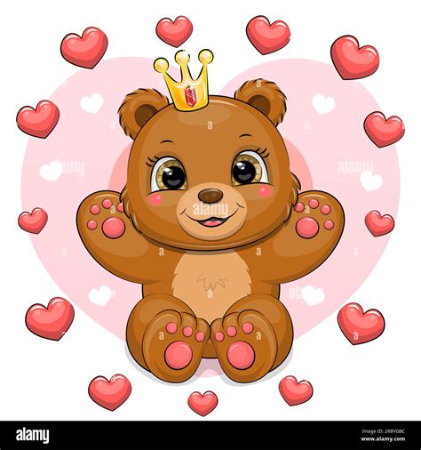 Cute Cartoon Brown Bear With A Crown In A Heart Frame Vector