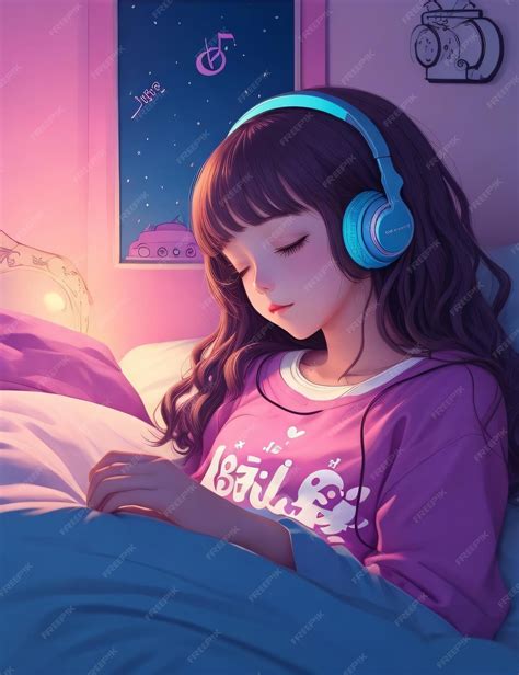 Premium Ai Image Lofi Music Beautiful Anime Girl Listen To Music